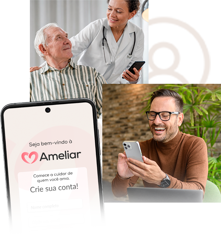 Foto de pessoas usando o app Ameliar